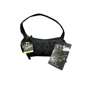 Art Class Girls' Quilted Cargo With Pockets Shoulder Bag, 16 in, Black & Necklac